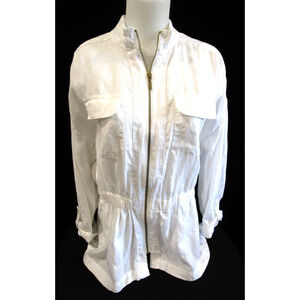 EUC! Ellen Tracy White 100% Linen Full Zip Jacket Women XL